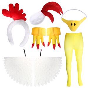 4566 Chicken Costume 7pcs Rooster Comb Headband Tail Nose Feet